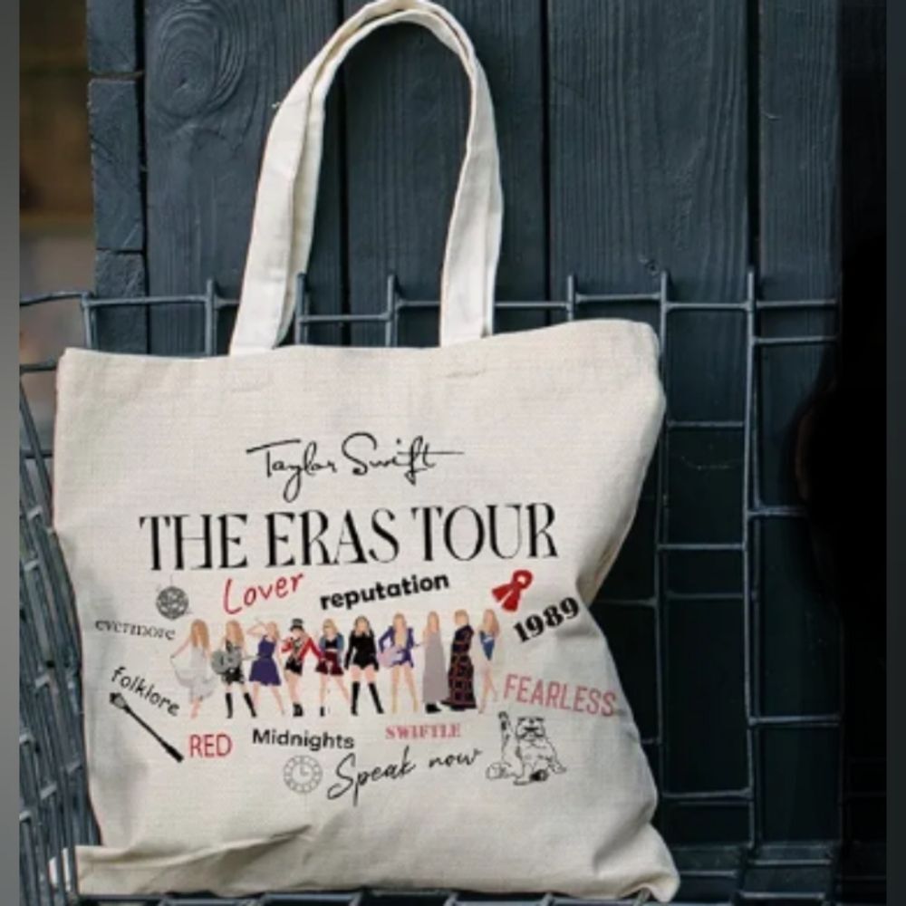 Taylor Swift Tote Bag The Eras Tour Canvas Taylor Images Album Cream 13" X 14" - Picture 9 of 10